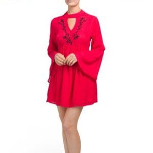 True Destiny Red Bell Sleeve Chocker Dress M Rayon/Cotton NWT